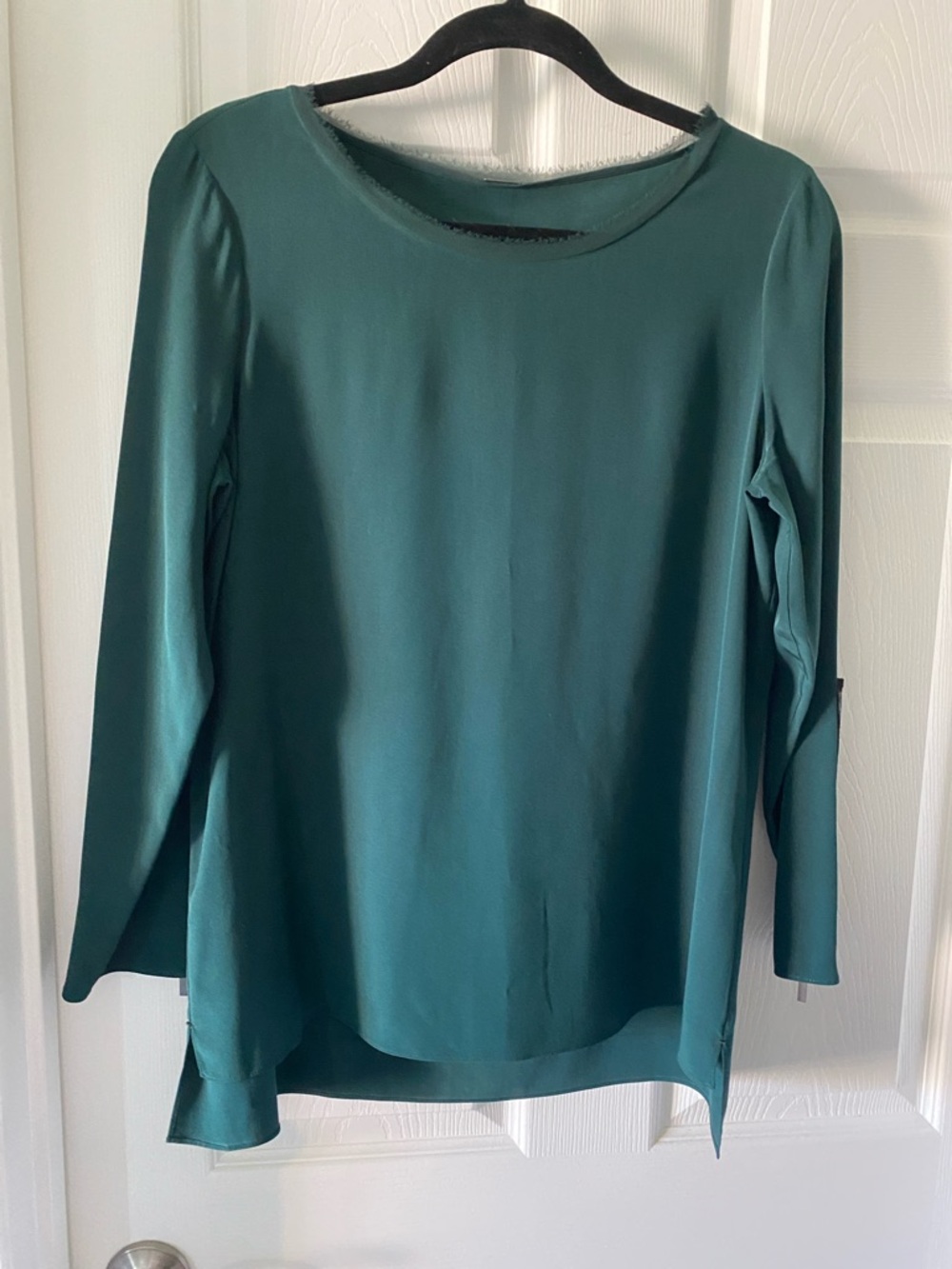 Elie Tahari Teal Long-Sleeve Satin Blouse